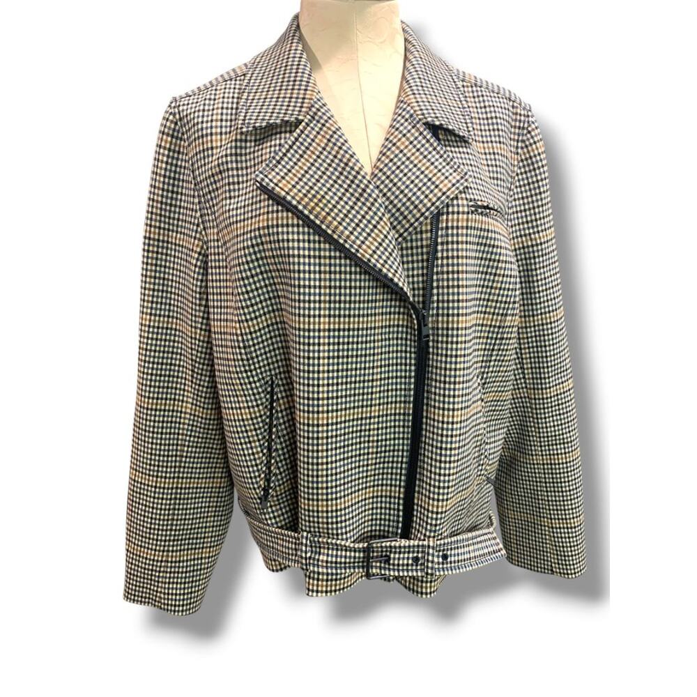 Size XL Nordstrom‎ Signature Womens Sienna Check Moto Jacket Wool Blend